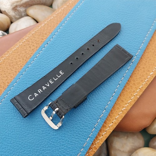 17mm Caravelle Bulova Black Leather Unused Classic 1970s Vintage Watch Band - Picture 2 of 4