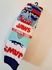 Jaws Shark Socks Men's Casual Crew Socks 6 Pairs Mens Size 8-12 Bioworld