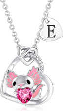 Axolotl Necklaces Gifts for Girls, 14K Gold Plated CZ Heart Initial Pendant Axol