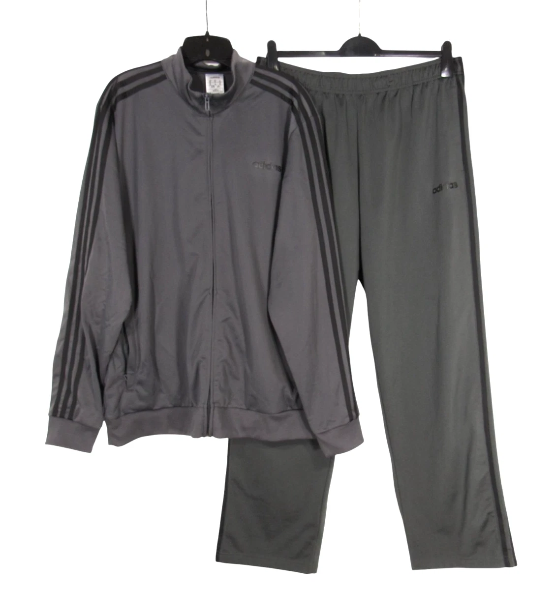 NWT ADIDAS Grey 3-STRIPES Zip TRICOT TRACKSUIT SET Active JACKET/PANTS Sz XL