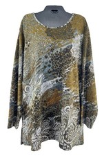 Susan Graver Womens Sz 3X Paisley Animal Print Sweater L.S. Pullover Knit Tunic