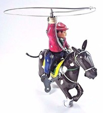 1940's Vintage Western Cowboy on Horse With Whip Lasso Tin Toy Wind Up