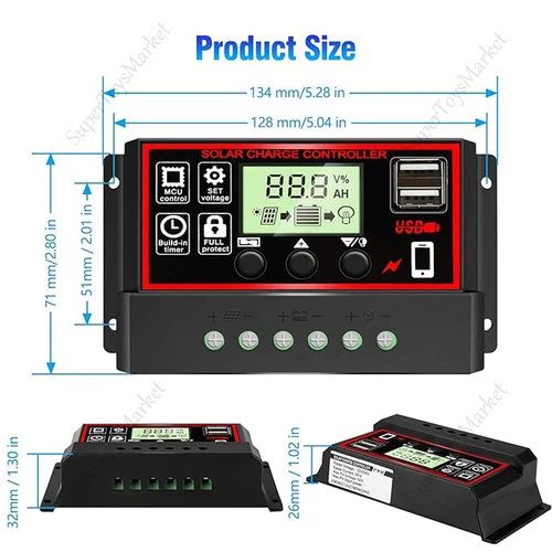 30-100A PWM Solar Charge Controller LCD 12V/24V Dual USB Battery Panel Regulator - Picture 11 of 15