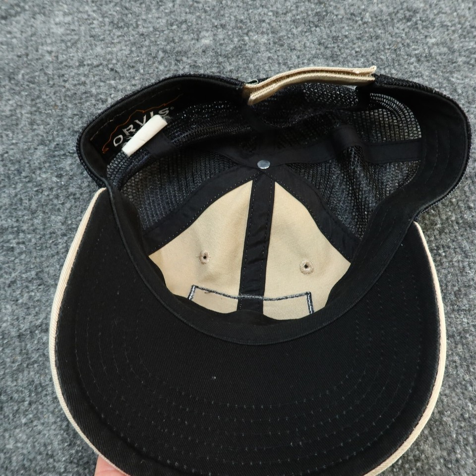 Orvis Fishing Hat Cap Men One Size Beige Trucker Fish Rod Trout Logo