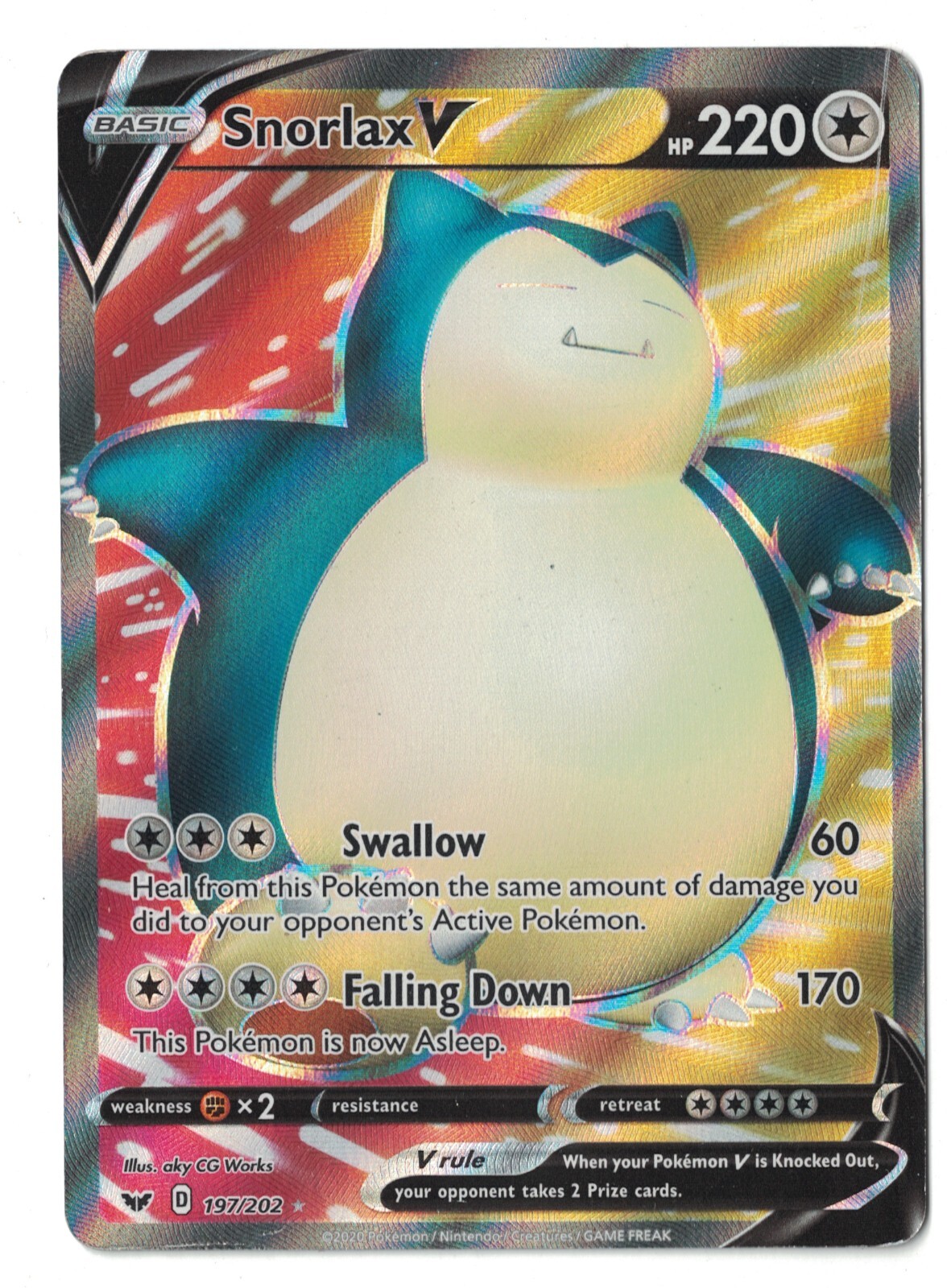 2020 Pokemon Sword & Shield - Snorlax V (Full Art) 197/202