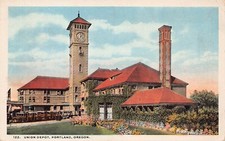 Portland OR Oregon Railroad Train Station Depot 1920s Vtg Postcard A64