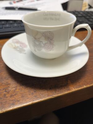 Precious Moments, Mini Tea Cup & Saucer - OUR FRIENDSHIP HITS THE SPOT 1985