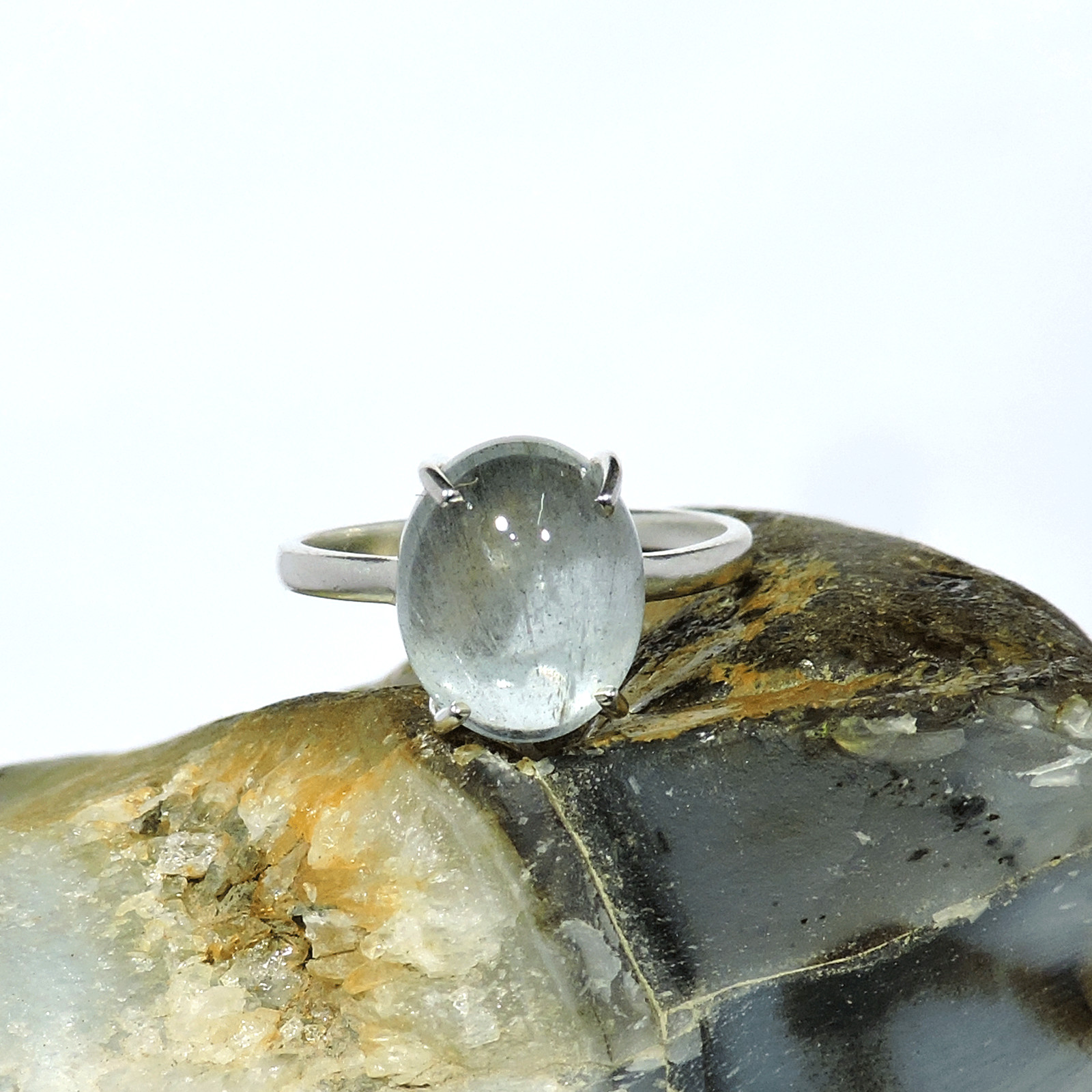 Aquamarine Solitaire Silver Ring Natural Gemstone Jewelry  