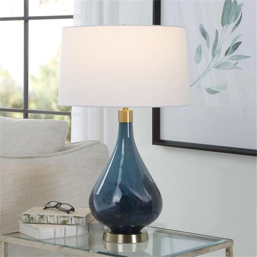 Uttermost Riviera Coastal Steel Glass Table Lamp in Sapphire Blue/Antique Brass - Picture 2 of 7