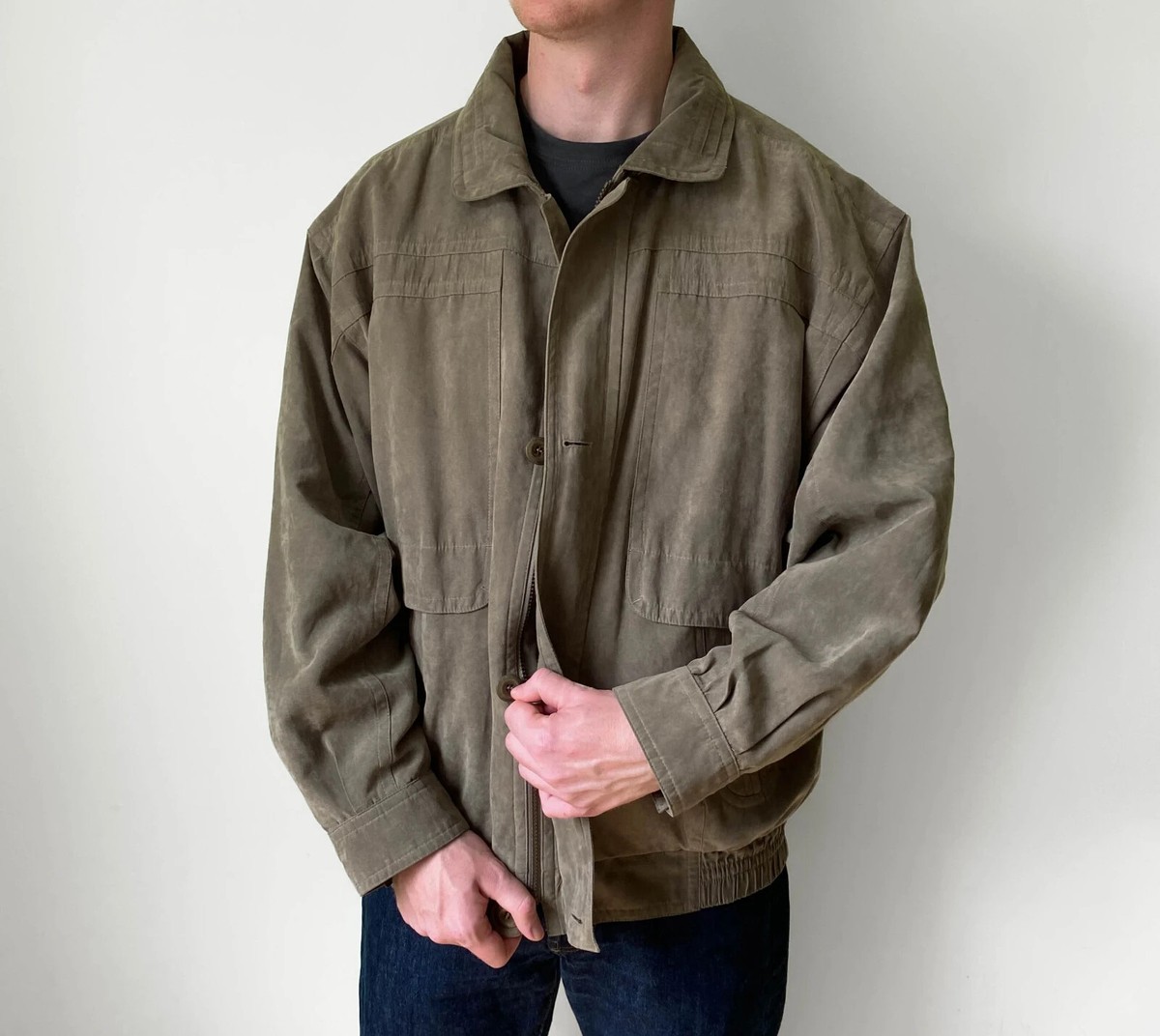 Vintage 90s Workwear Green Khaki Zip Up Oversized Blouson