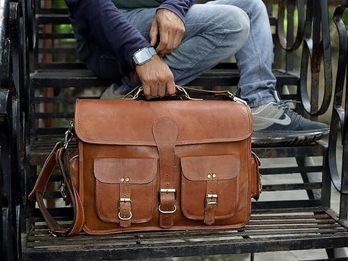 Bag Leather Messenger Laptop 17'' Briefcase New Shoulder Men's Satchel Handmade - Imagen 2 de 14
