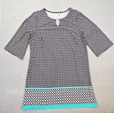 Tacera Dress Women's 3X Black White Geometric Shift Midi 3/4 Sleeve Comfort EUC