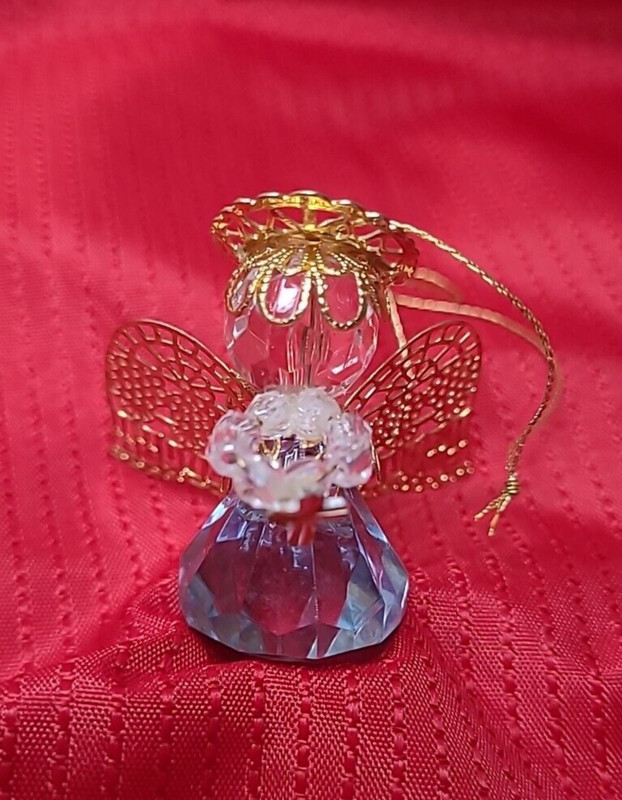 Angel Christmas Ornament Blue Acrylic Birthstone Gold Wings