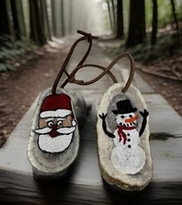 Natural Shed Deer/Elk Antler Christmas Ornaments Set Of 2 Hand Painted