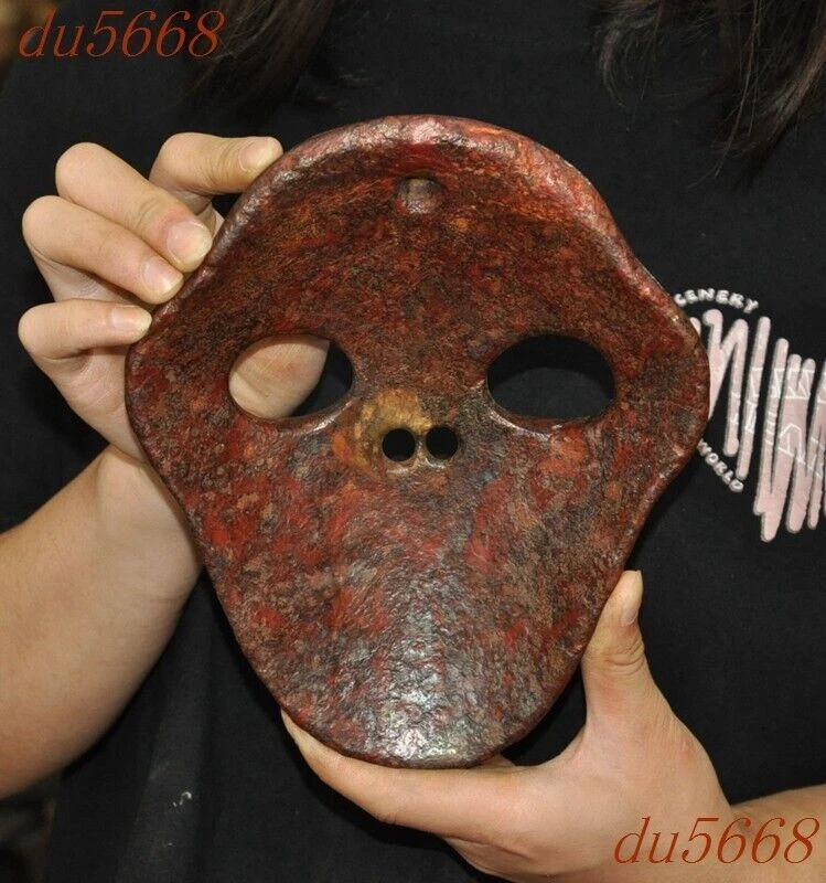 Máscara cabeza calavera diablo sacrificio jade antiguo cultura Hongshan de 7,8" China Feng Shui Foto 4 de 4
