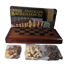 Wooden Chess Checkers Game Set Large 15" Wood Board Storage OPEN BOX NEW CONTENT