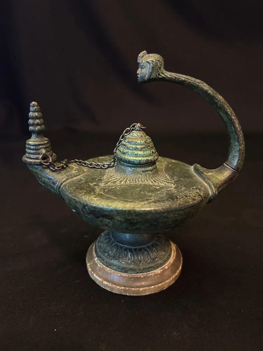 Vintage Cast Metal Bronze Oil Lamp Egyptian Revival Motiff eBay