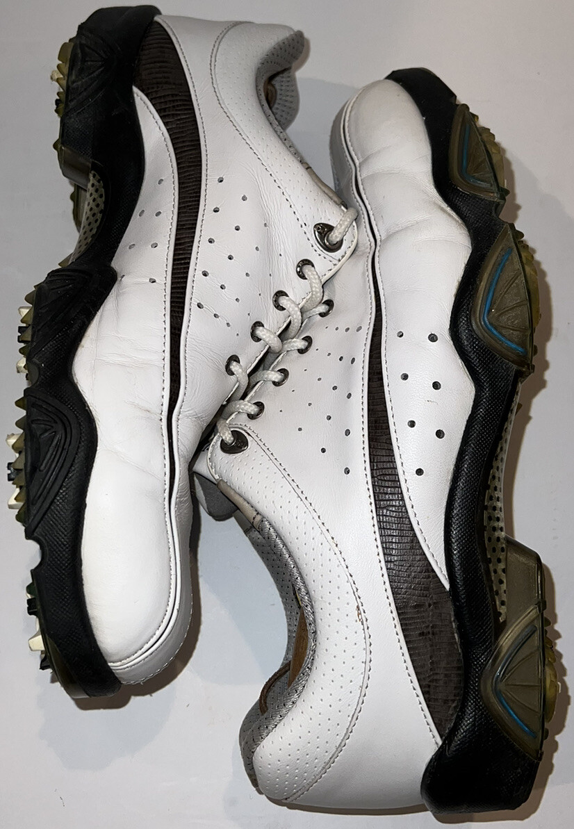 FootJoy Mens 10 M SYNRG Lace Up Golf Shoes White Soft Spikes Cleats