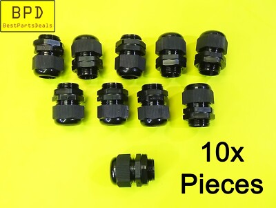 10x Pack R&R 3/4'' NPT x 7/16'' Waterproof Black Nylon Plastic Cable Gland