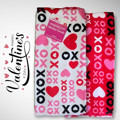 2-pk Valentine's Day Flower Heart Love Bee Mine Kitchen Dish Tea Towels 100% Cot