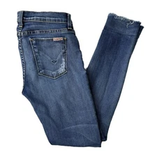 Hudson Jeans 25 x 27.5 Blue Krista Ankle Super Skinny Raw Hem LowRise Distressed