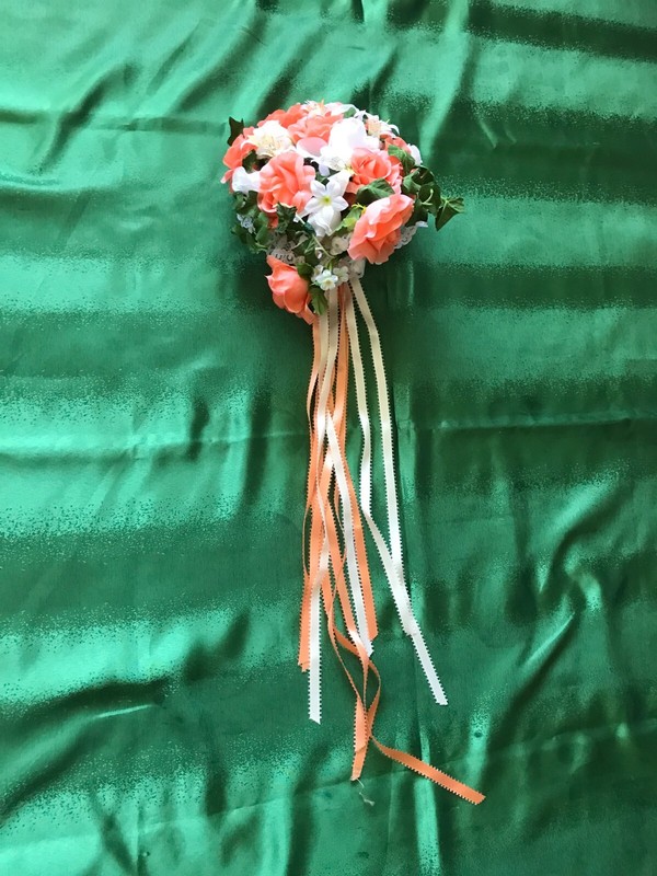 Bridal Boquet ~ Artificial Fake Rose Silk Flowers ~ Peach Color  Wedding Decor