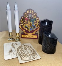 Harry Potter Wall Plaque Plus 2 Wood Burned Plaque 4 Candles Battery