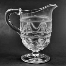1870's EAPG Cord and Tassel Pedestal Creamer by La Belle Glass Company Unique