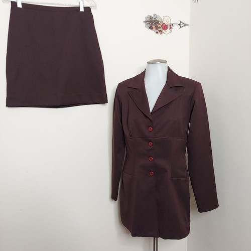 Wrapper 2 Piece Button Career Blazer & Skirt Set - Picture 8 of 16