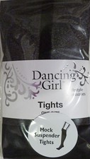 Dancing Girl One Size Mock Suspender Tights in Black Pink or Red