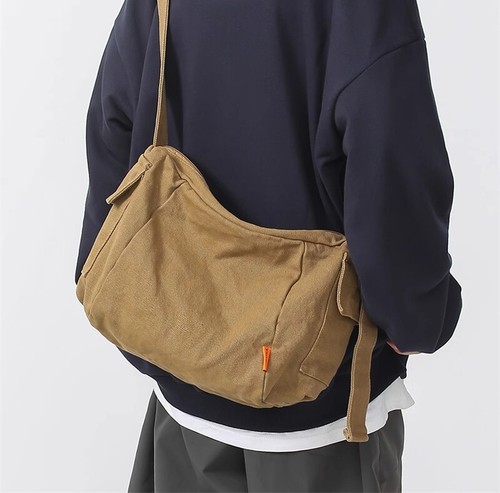 Female Canvas Fabric Soft Slouchy Shoulder Bag Student Leisure Messenger Bag - Picture 6 of 13