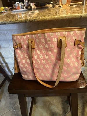 Dooney & Bourke Pink Monogram Large Tote Zip Tassel Charm Inner Pockets Gold