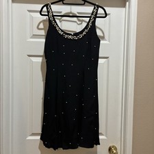 CDC Evening Women's Black Cocktail Dress 10 Pearl Detail Zipper Sexy Flirty