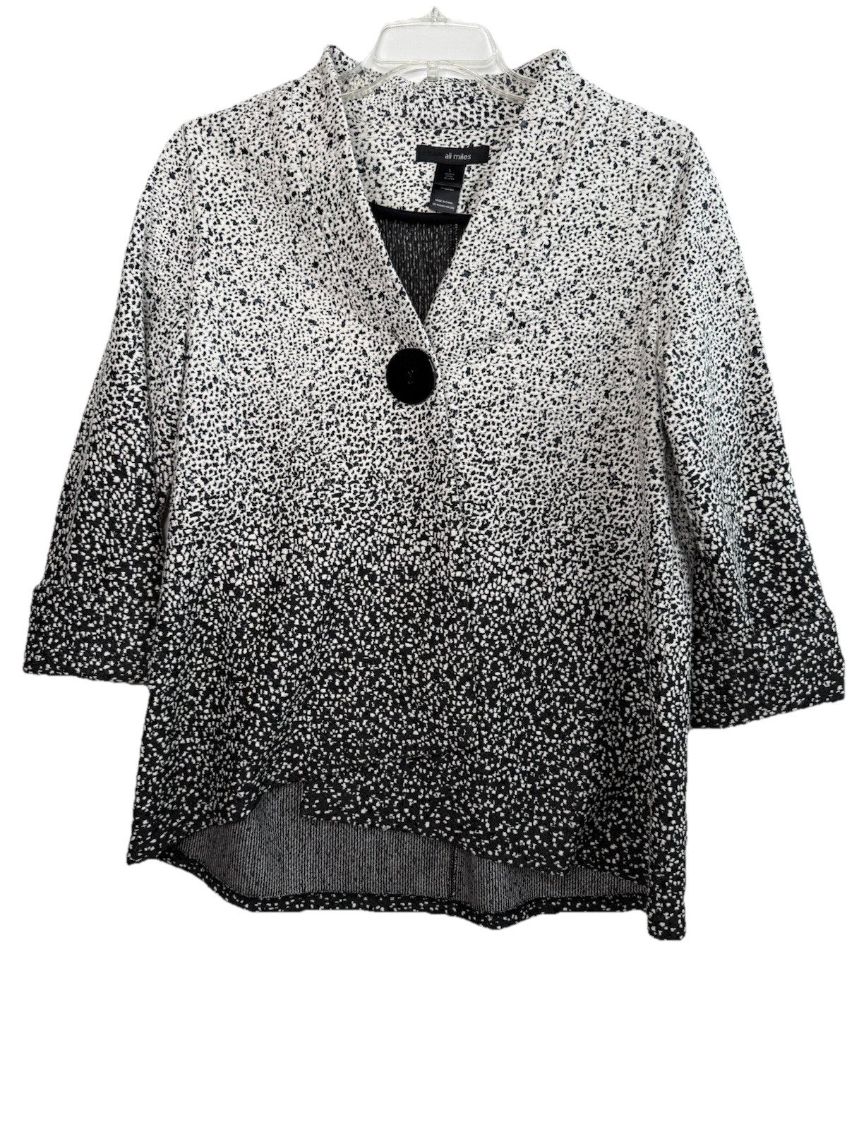 Ali Miles Black White Speckled Ombre Knit Jacket Cotton Single Button Size Large