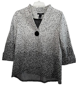 Ali Miles Black White Speckled Ombre Knit Jacket Cotton Single Button Size Large