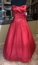 Torie Red Tulle Ruffles Strapless Ball Gown With Sequin Details NWT 12