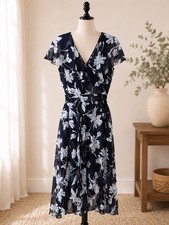 Tommy Hilfiger Wrap Dress V-Neck Flutter Sleeve Chiffon Floral Midi Zip 6