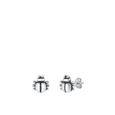Sterling Silver Fashion Ladybug Beetle Bug High Polished Oxidized Earrings .925