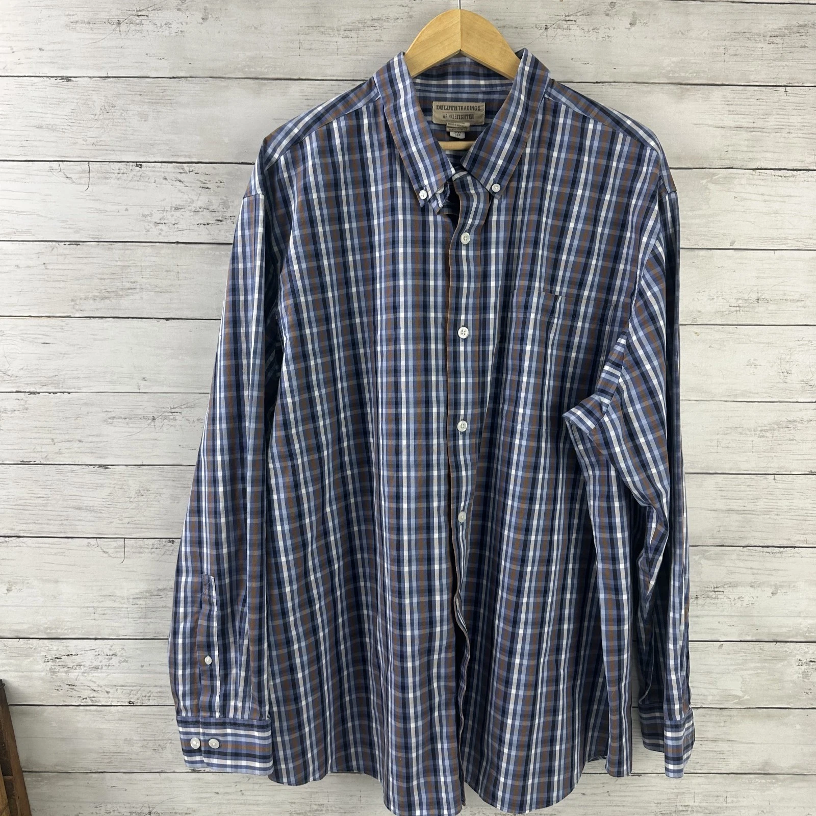 Duluth Trading Casual Button up Shirt Mens 2XL Long sleeve Blue Plaid Outdoor