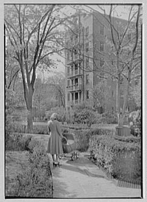 Long Island City NY Phipps Garden Apartments 1940 Woman with Baby Carriage