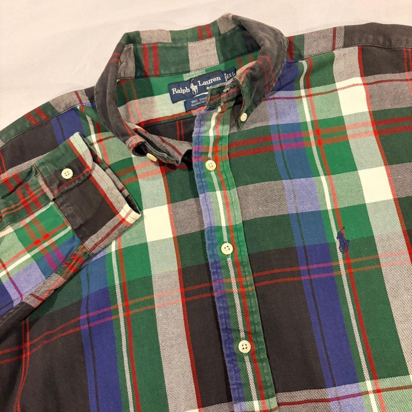 Polo Ralph Lauren Big Shirt Mens XL Green Plaid F… - image 1