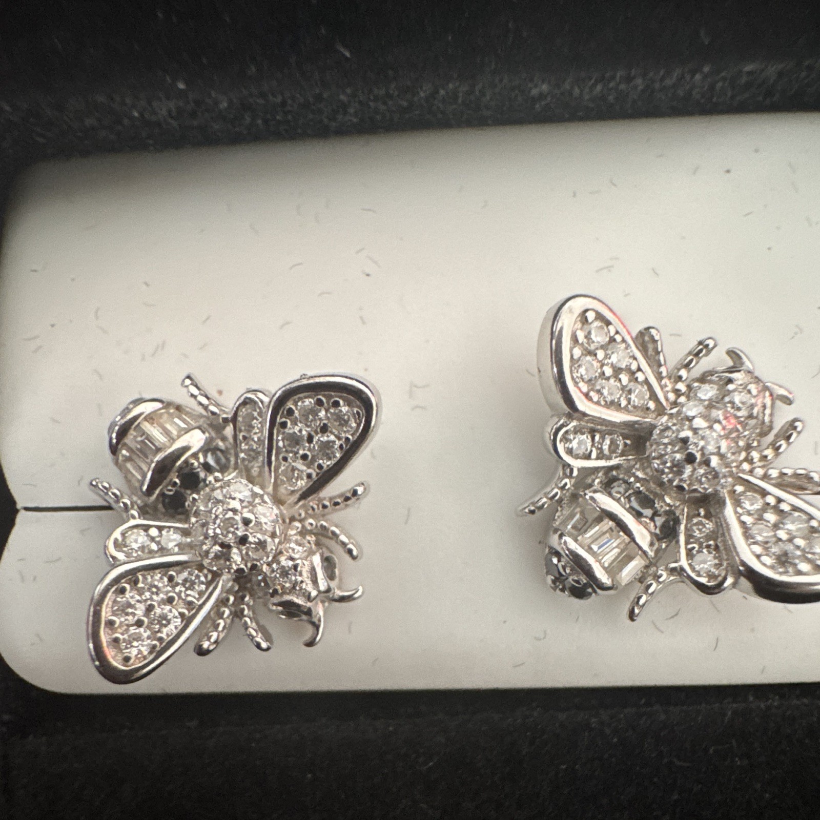 925 Sterling Silver 0.75 CTW White Moissanite Bee Stud Earrings Butterfly