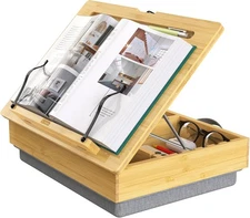 AboveTEK Book Stand for Reading with Storage, Adjustable Bamboo Brown 