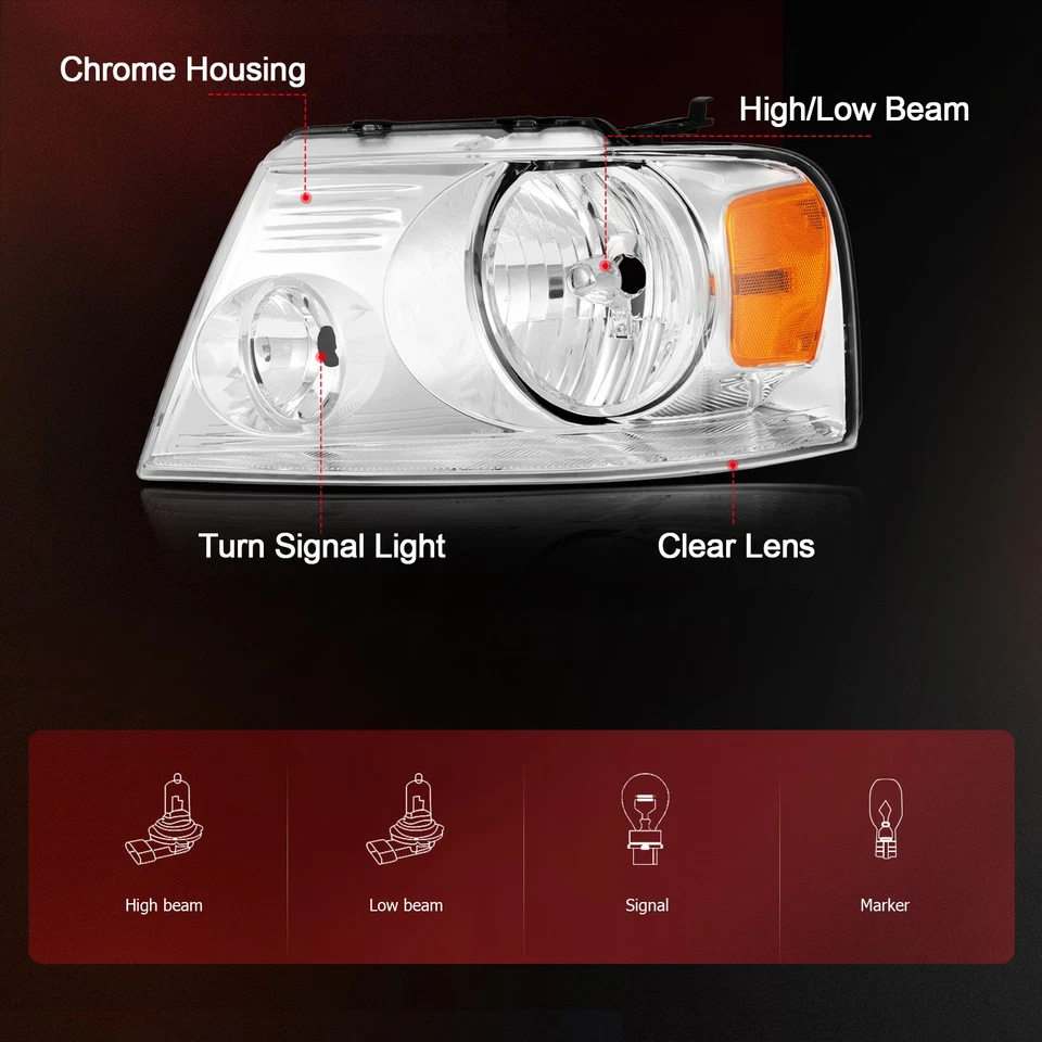 Par de faros para Ford F-150 F150 2004-2008 06-08 Lincoln Mark LT cromo ámbar Foto 3 de 4