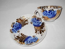Imperial Russian Lomonosov - Golden Garden w/ Blue Birds Tea Cup & Saucer - USSR
