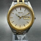 Seiko Watch Men 37mm Silver Dial Two Tone Daydate Round 7N43-9048 New Battery TQ