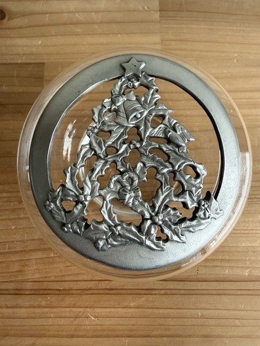 Vintage 1990 Seagull Pewter Glass Christmas Holiday Trinket Potpourri Bowl Decor