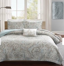 Madison Park Pure Ronan 4 Piece Cotton Quilt Set with Throw Pillow Blue - King