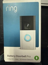 New Ring Battery Doorbell Pro Smart Wi-Fi Wireless Video Doorbell - Satin Nickel