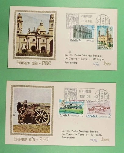 DR WHO 1975 SPAIN 2 FDC LANDMARK MILITARY/BUILDING COMBO R49153
